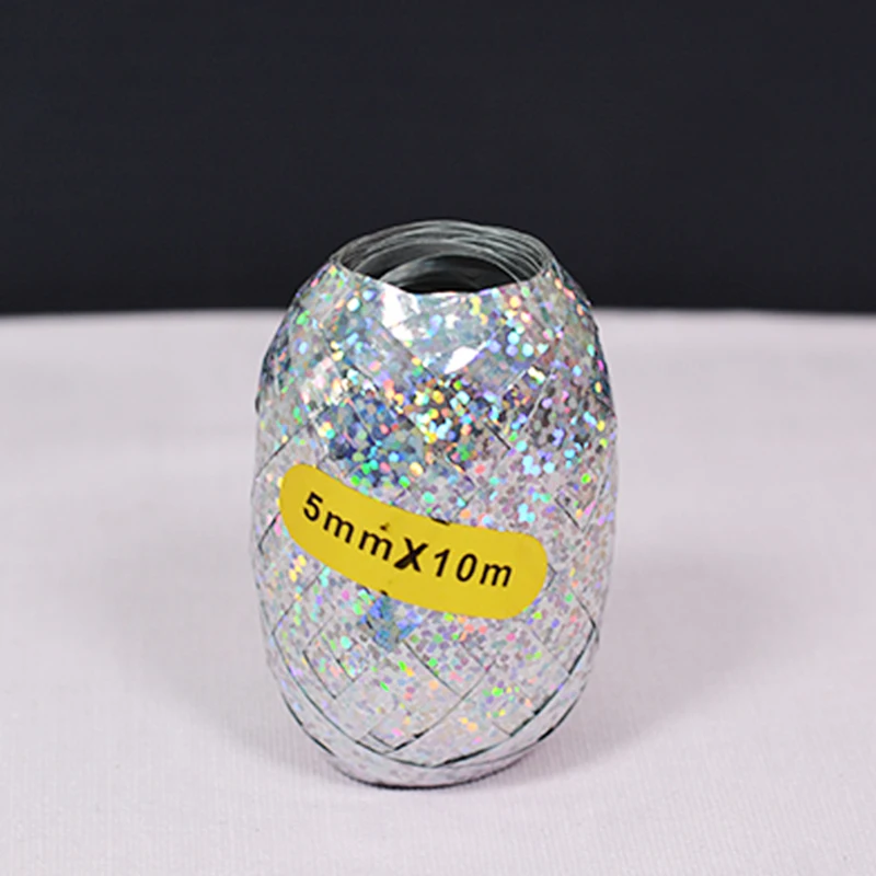 Silver Laser 1 шт., 5 мм x 10 м, воздушный шар из фольги, лазерный шар, белая розовая Золотая лента, украшение для свадьбы, дня рождения, вечеринки, воздушный шар, упаковка, кран - Цвет: Silver Laser