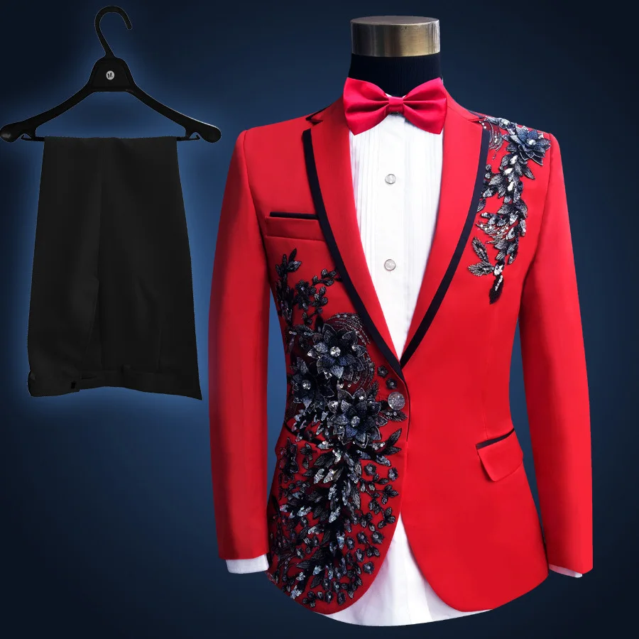 Красный вышитый блестками бисер высокое качество сценический мужской DJ певец