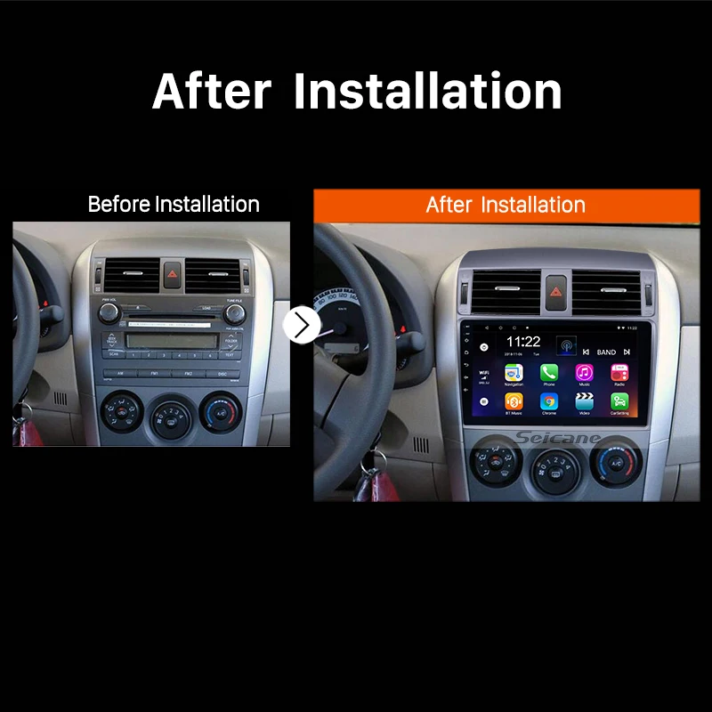 Clearance Seicane 9" Android 8.1/9.0 Bluetooth Radio GPS Navigation for 2007 2008 - 2010 Toyota OLD Corolla Support 3G WIFI Backup Camera 5