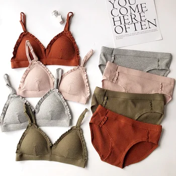

New Fashion Fashion Women Bra Panty Set Sexy Push Up Lingerie Set Wireless Bra Low Waist Brief Cotton Underwear Set