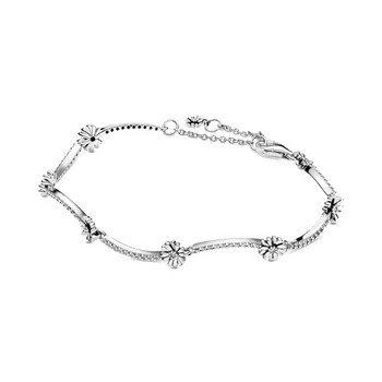 

Original 925 Sterling Silver Bracelet Sparkling Daisy Flower Bracelets Bangle Fit pandoras Bead Charm Diy Fashion Jewelry Gifts