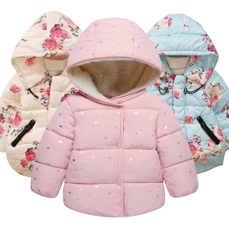 Meninas com Capuz Presentes de Aniversário Outono Inverno Bebê Outerwear Crianças Impresso Princesa Jaqueta Cabolsas Primeiro Ano Algodão Acolchoado Roupas