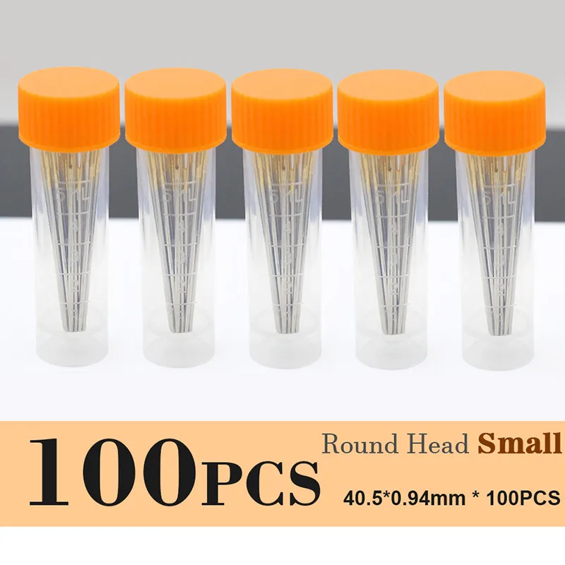 Round 100PCS Small Остроконечная призма, острый инструмент, Кожевенная игла для шитья, круглая головка, тупой пинт, для вышивки, вышивка, золотой хвост, иглы для больших глаз - Color: Round 100PCS Small