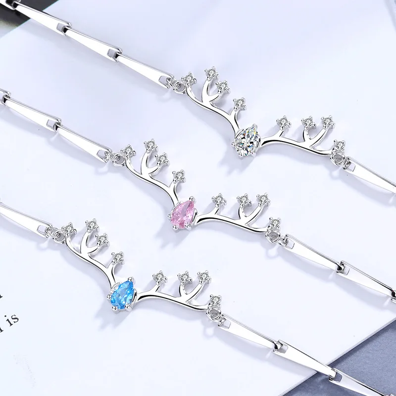 

S925 Silver Bracelets Women's Japanese Korean Simple Students Small Elk Hand Jewelry Ornament Bracelet