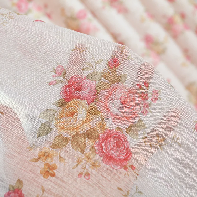 

Korean Style Blackout Printed Curtains for Bedroom Living Room Idyllic Small Floral Tablecloths French Window Curtains