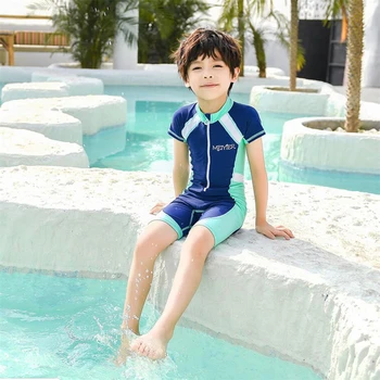 

MERYIER Design 2020 front zipper short sleeve swimwear boys kids patchwork surf swim costume one piece swimsuit for children