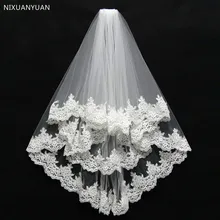 Свадебная вуаль короткая с гребнем Кружевная аппликация Край Тюль свадебная вуаль два слоя 75 см длина до локтя Свадебные аксессуары