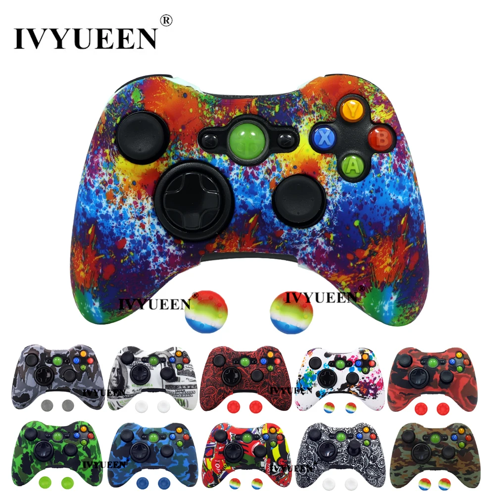 

IVYUEEN 19 Colors for Microsoft Xbox 360 Controller Protective Silicone Case Water Transfer Printing Skin with Thumb Grips Cover