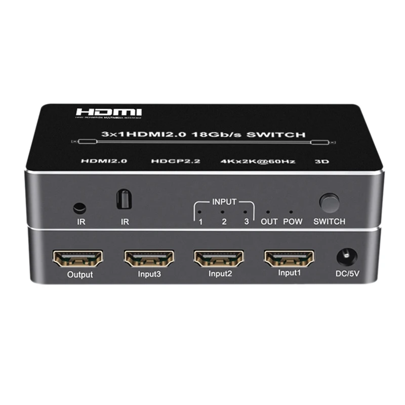 

4K HDMI 2.0 Switch Remote 3In1Out 3D HDMI Switcher Extractor Support HDCP for PS4 Apple TV HDTV