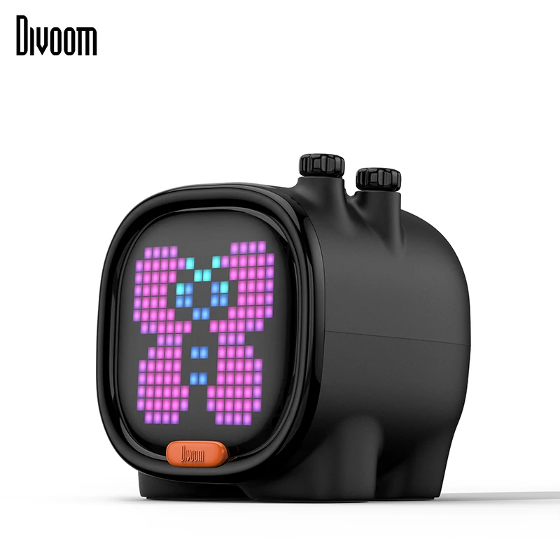 Divoom Timoo Pixel Art Bluetooth динамик портативный беспроводной динамик часы будильник милый гаджет Украшение Рабочего Стола с светодиодный экран - Цвет: Черный