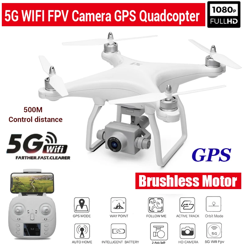 

Brushless RC Drone WLtoys X1 Quadcopter GPS 5G WiFi FPV 1080P HD Camera Gesture App Control 500M Remote Control Distance Drone