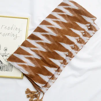 

Tourism sun visor shawl beach towel retro ethnic geometric stripes fringed scarf