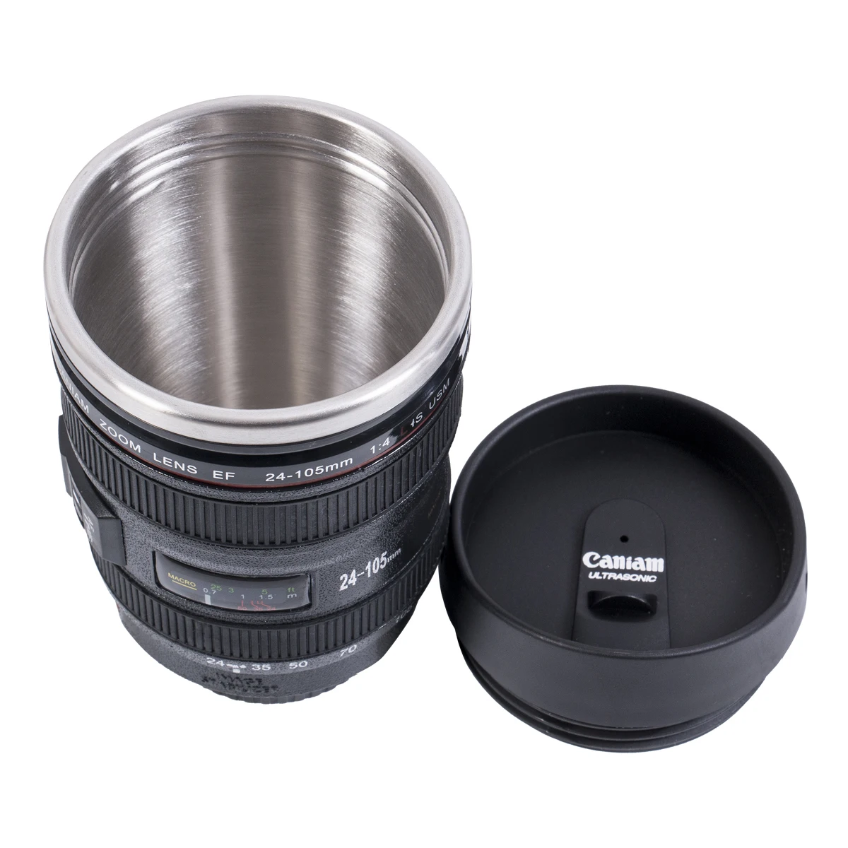 400mL Camera Lens Shaped Stainless Steel Water Cup Coffee Tea Mug with Lid 