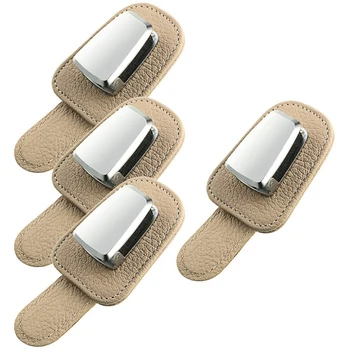 

4 Pack Car Glasses Holder, Car Sun Visor and Sunglasses Holder, Ticket Card Holder, Car Glasses Holder, Beige