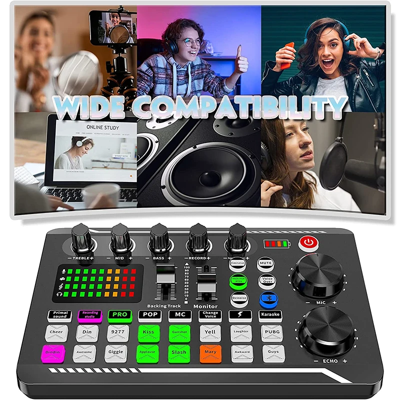 Live Sound Card and Audio Interface with DJ Mixer Effects and Voice