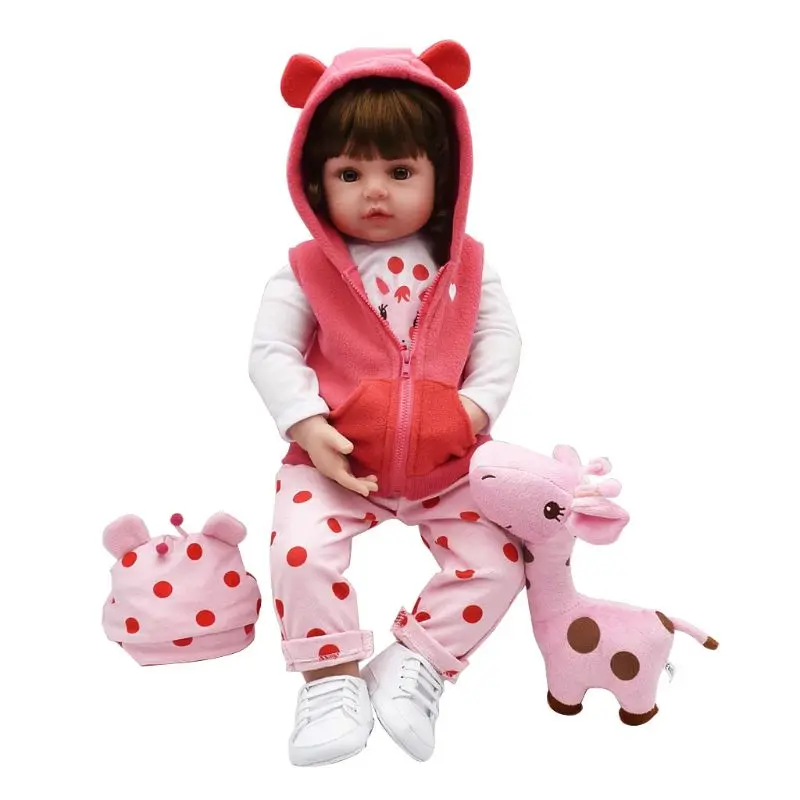 

24inch Silicon Lifelike Doll White Cartoon Clothes Pink Pants Coat Hat Shoes Deer Early Childhood Kids Baby Toys R9UE