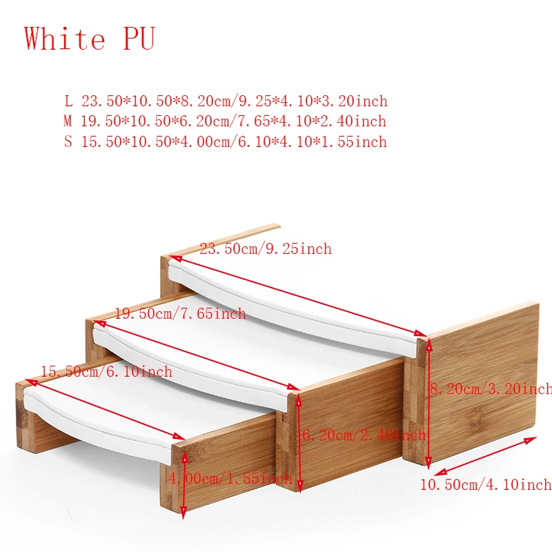 3 шт./компл. бамбука подвесной Цепочки и ожерелья Дисплей стенд бархат/из искусственной кожи браслет кольца серьги ювелирные изделия Дисплей Органайзер стеллаж для выставки товаров - Цвет: White PU