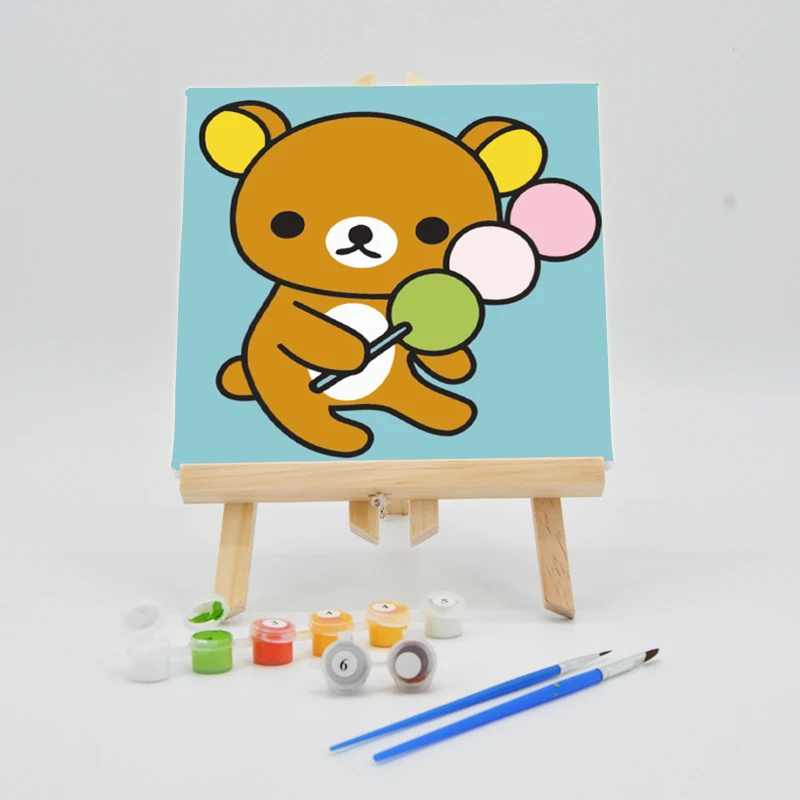 DIY Paint Oil Painting By Numbers On Canvas For Kids 20×20cm With Frame Bear Cartoon Pictures Acrylic Children Coloring Artworks | Дом и сад