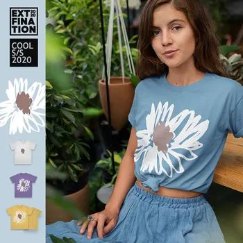 

ExtFination | Women Summer Flower Printed T-shirt Female 100% Cotton Daisy Icon Basic Tshirts Man Loose Korean Girls Tee T Shirt