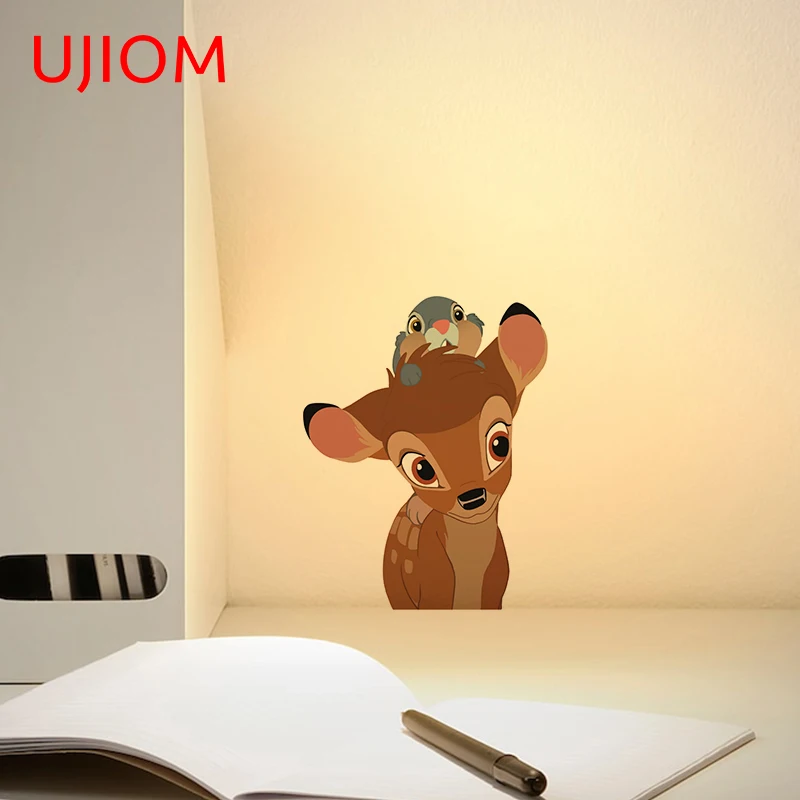 UJIOM for Bunny Deer Bambi Cute Wall Stickers Bedroom Waterproof Cartoon Decals Living Room Bathroom Wardrobe Door | Дом и сад