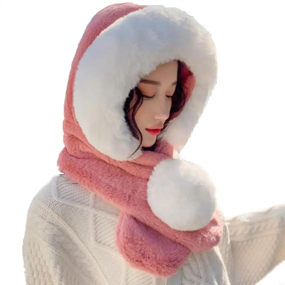 Pink Модная женская шапка с капюшоном, платок на голову, плюшевая шапка, зимняя теплая шапка для катания на лыжах, пеших прогулок - Цвет: Pink