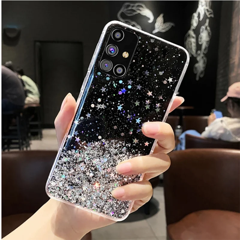 Блестящий чехол со звездами для Samsung Galaxy A12 A32 A52 A72 5G A71 A51 A21S M51 M31 S21 Ultra S20 FE S10 Plus Note 10