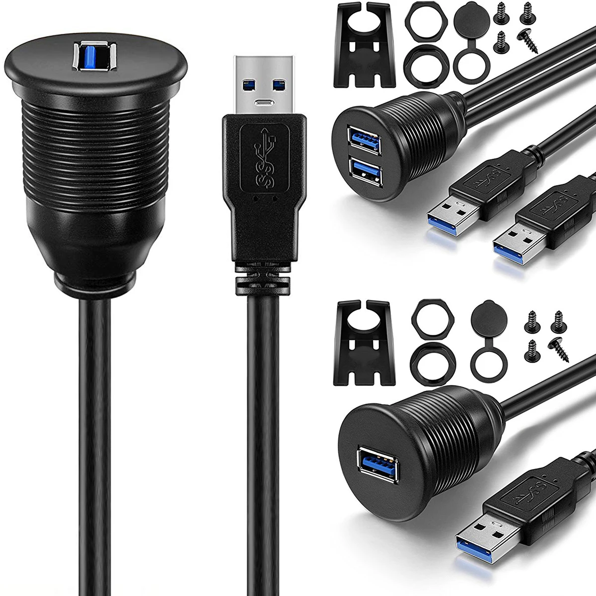 

USB 3.0 Male To USB 3.0 Female Flush Mount Car Mount Extension Cable For Car Truck Boat Dashboard Panel 1/2 Ports Dropshipping