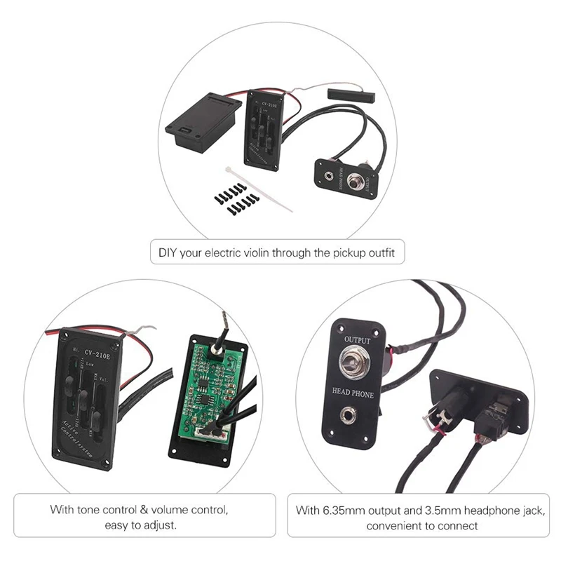 Электрический Пикап для скрипки Piezo Preamp аксессуар с активной системой тона латунь