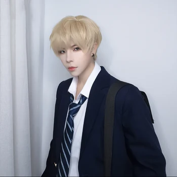 

BUQI Wigs Short Blonde 11" Silky Straight Men's Synthetic Heat Resistant Hair for Women African American Cosplay Anime Lolita