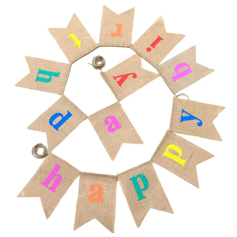 

10sets/pack 3.5m Decoration Flag HAPPY BIRTHDAY New Style Colored Banners Linen Cloth Swallowtail Fishtail Flag