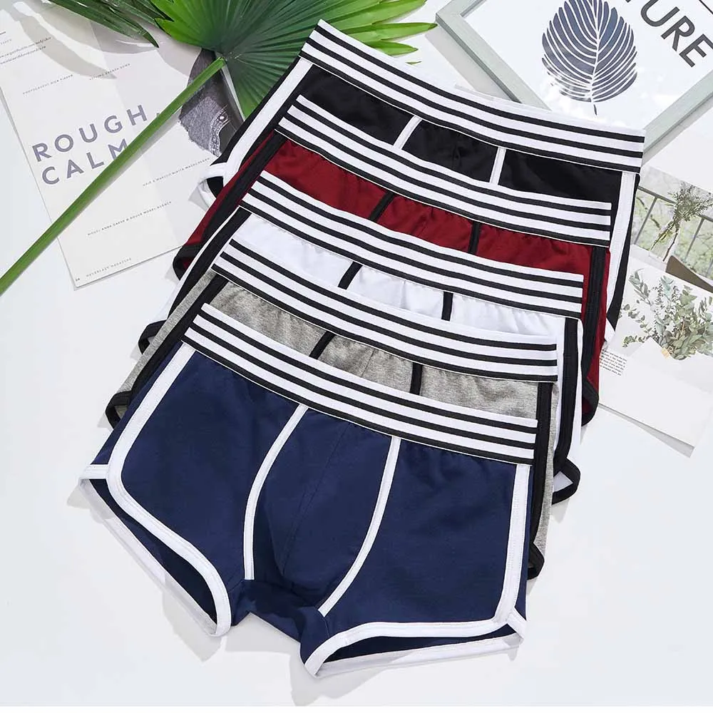 Helisopus New 4pcs Men's Underwear Cotton Korean Sexy Low Waist Simple
