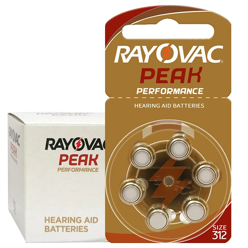 60 шт Rayovac пиковые Высокопроизводительные батареи слухового аппарата. Цинк воздуха A312 312A ZA312 312 PR41 U батарея
