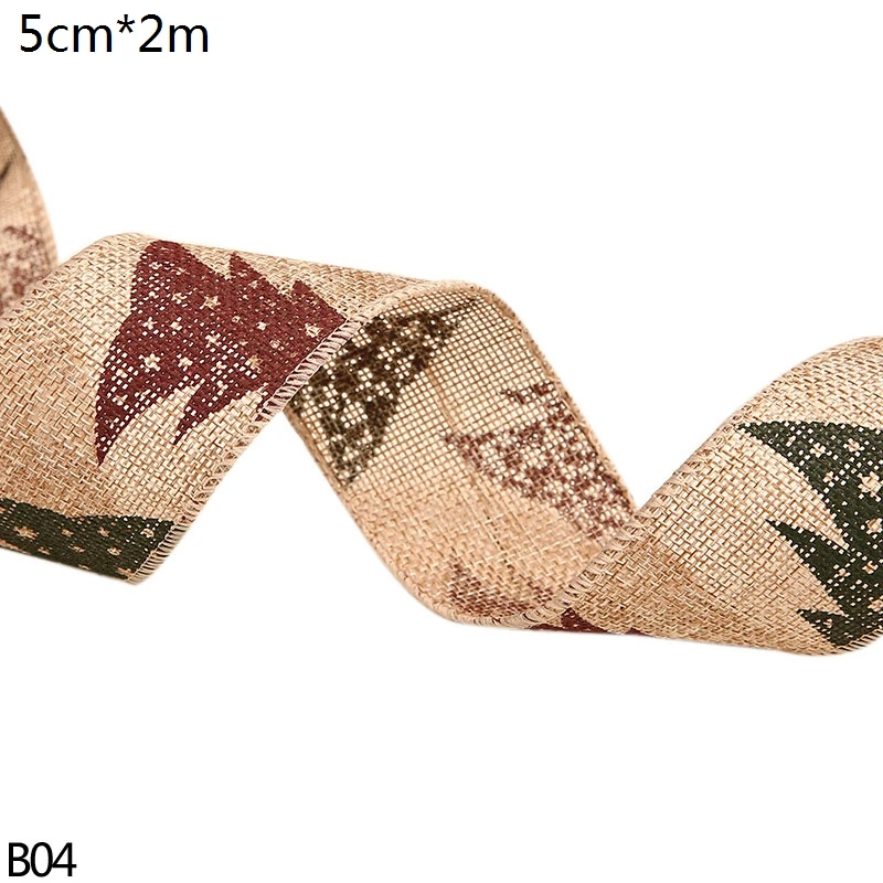B04 christmas tree 2meter Width 5/6cm Red Green Merry Christmas Ribbon DIY Gift Wrapping Ribbon Linen Lace Ribbon Sewing Fabric Wedding Decoration - Цвет: B04 christmas tree