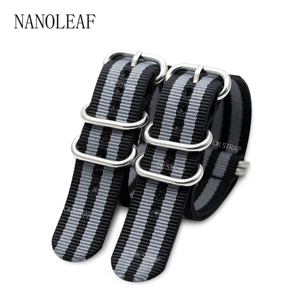 Ремешок нейлоновый для наручных часов браслет в стиле милитари с серебристой