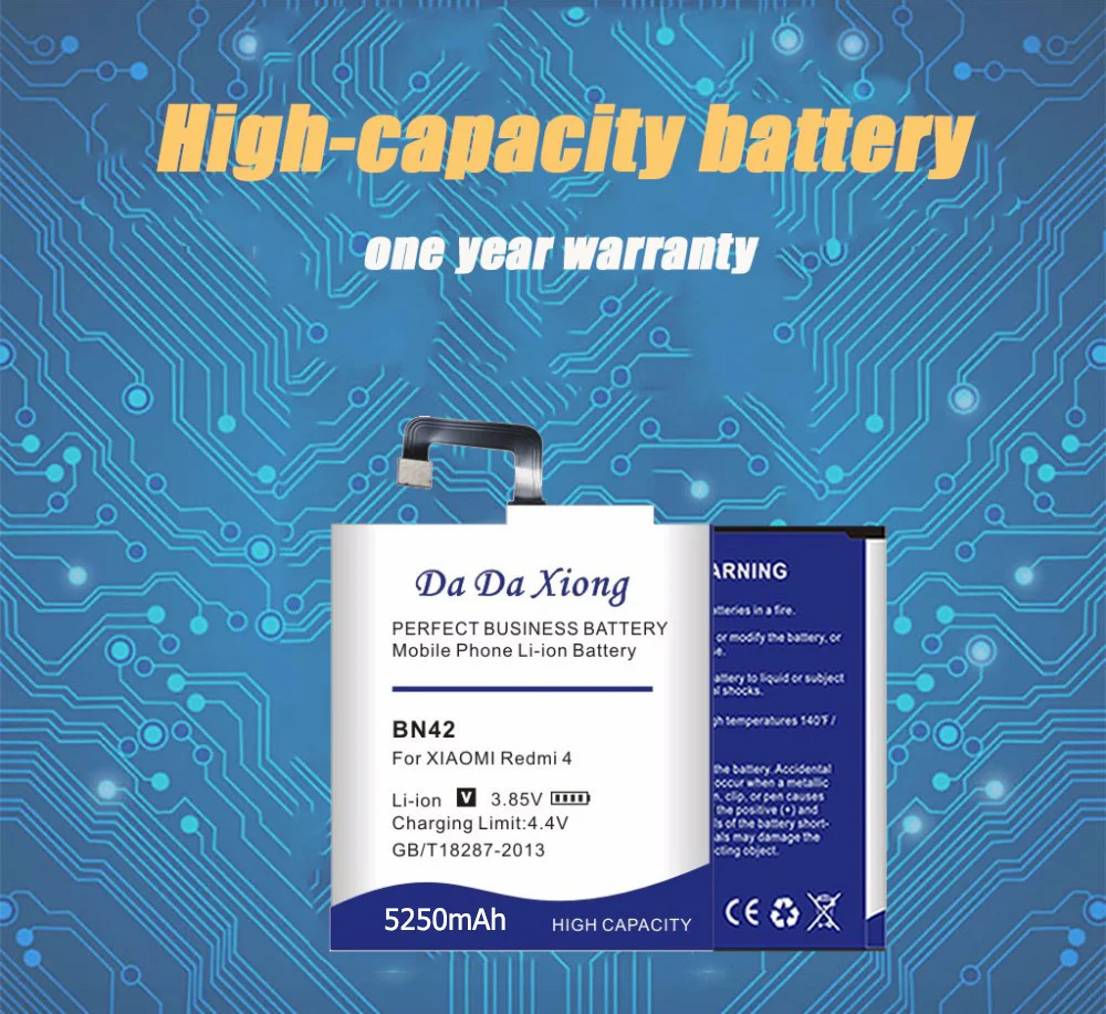 Da Xiong 5250mAh BN42 Аккумулятор для Xiaomi Redmi 4 аккумулятор Xiaomi Hongmi 4 для 2G ram 16G rom Edition аккумулятор для мобильного телефона