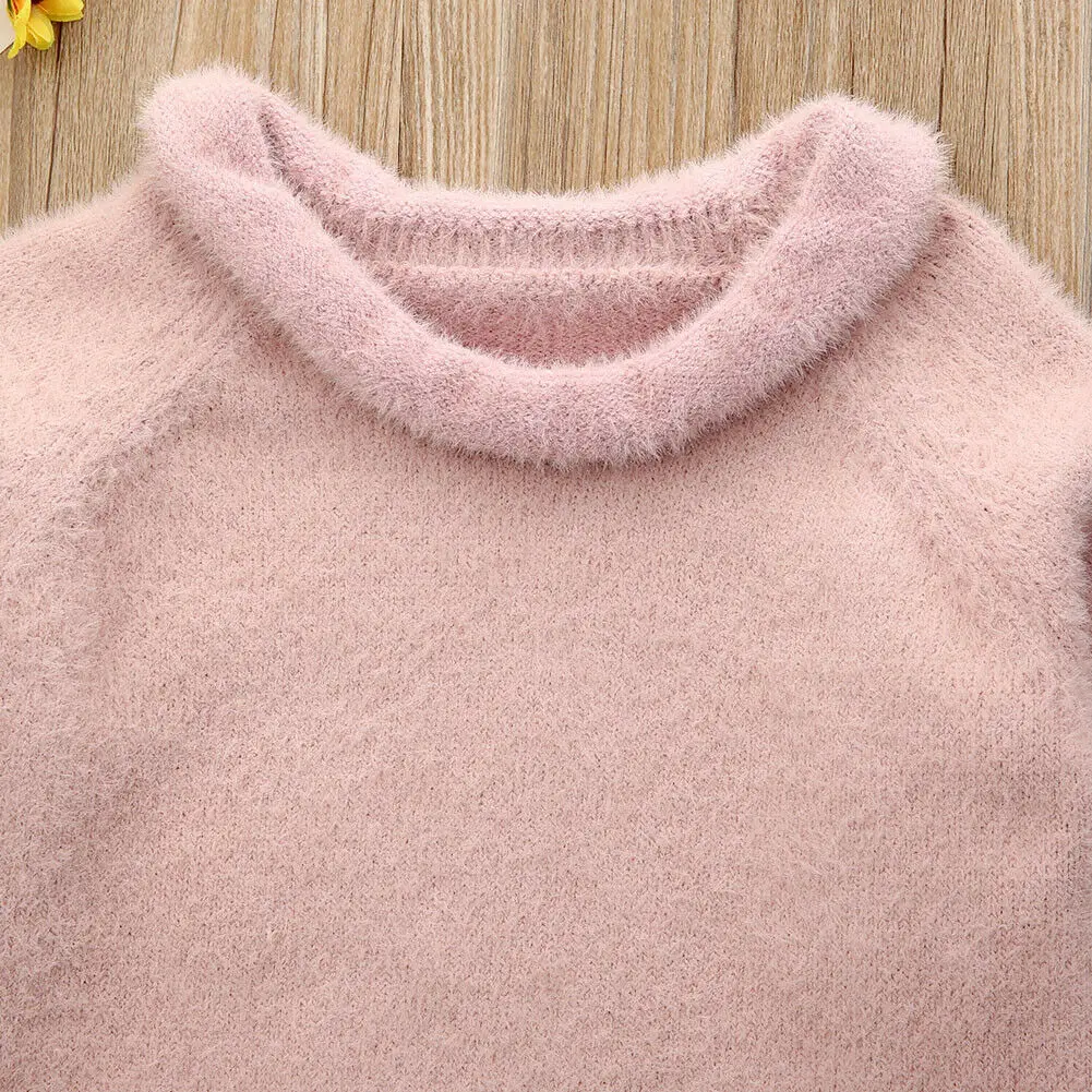 Модные Новорожденные свитер для девочек зимние теплые удобные плюшевые розовый свитер, вязаный пуловер Одежда для маленьких девочек, Топ