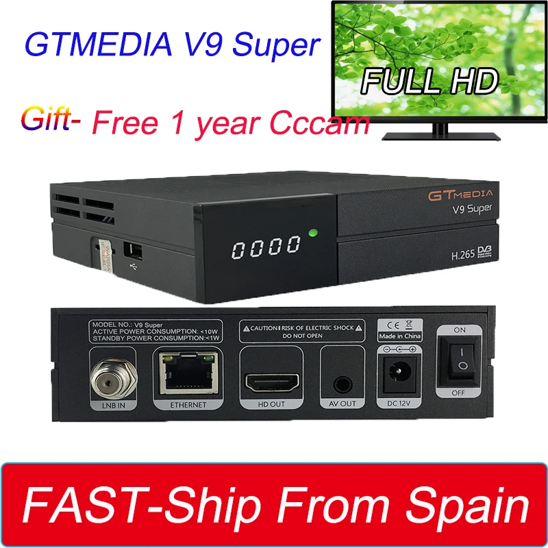 

Original Genuine Gtmedia V9 Super Satellite Receiver Bult-in WiFi with 1 Year Spain Europe Cccam Full HD DVB-S2 V9 Super Recepto