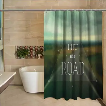 

Adventure Hotel Quality Polyester Shower Curtain Hit The Road Quote Inside a Transparent Triangle with Blurred Highway