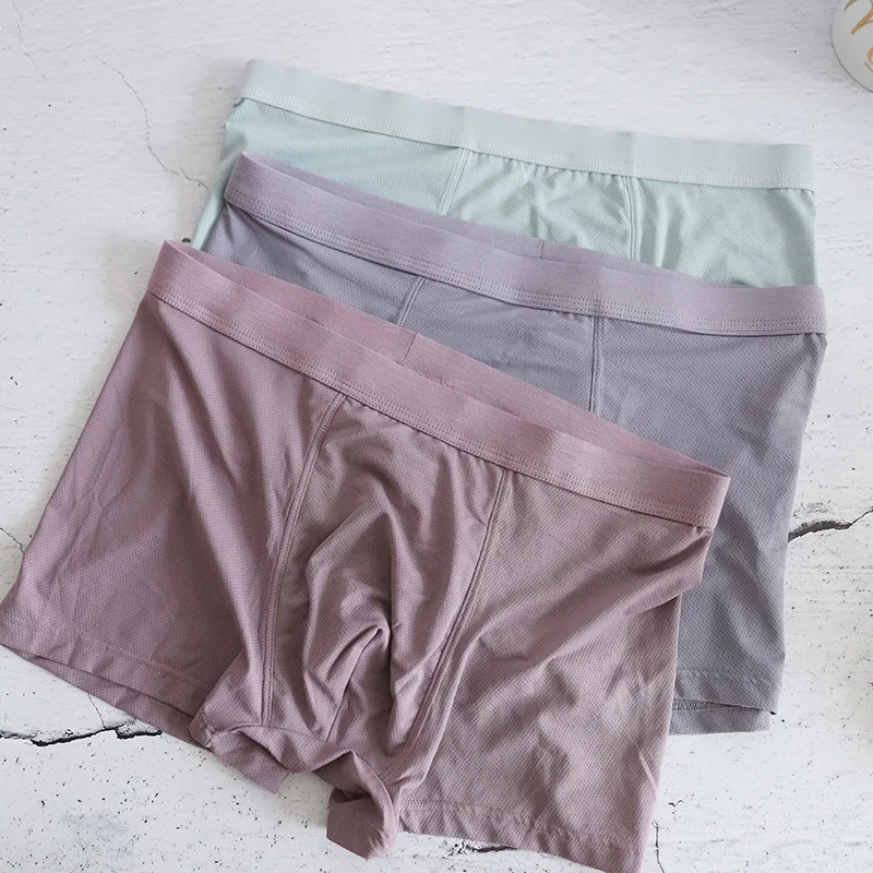 

High elastic 2020 summer autumn hollow out net cool men underwear sexy simple solid boxer for men