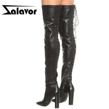 

ZALAVOR High Quality Women Shoes Over The Knee Boots Pointed Toe Thick High Heel Zipper Sexy Party Ladies Footwear Size 35-44