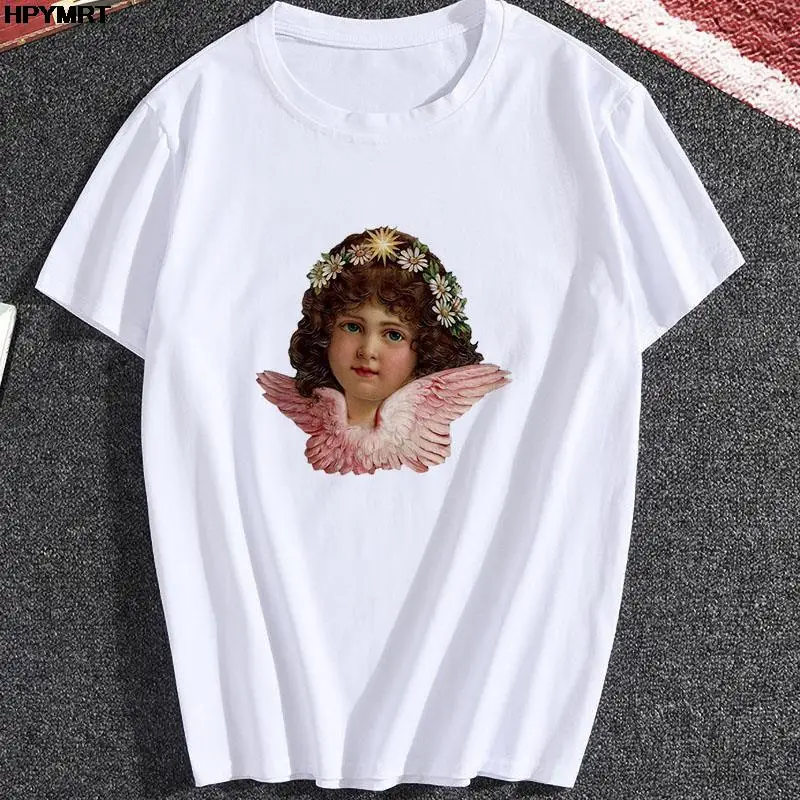 

New Summer 2021 T-Shirt Kawaii Angel Printed Tshirt Woman Cartoon graphic tee Harajuku 90s Tshirt Ullzang Female Streetwear Tops