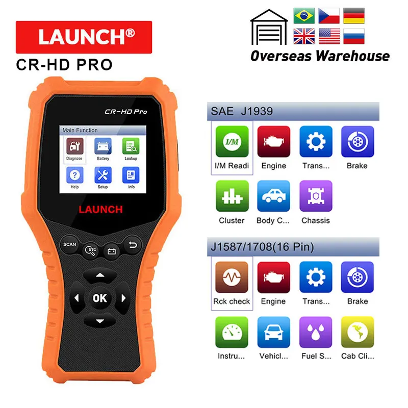 LAUNCH CR-HD Pro OBD2 хобд автомобильный диагностический OBDII EOBD считыватель кодов X431 CR-HD Pro 12 В/24 В автомобильный Грузовик Многоязычное бесплатное обновление