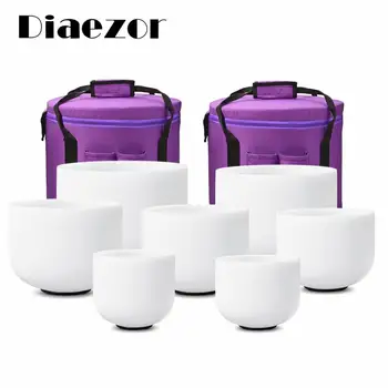

Diaezor 7Pcs of 8"-14" Set Note CDEFGAB Frosted Quartz Crystal Singing Bowls with free 13" and 14" carry bags