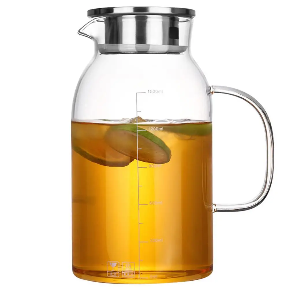 Glass Water Pitcher High Temperature Resistance with Handle Lid Thickened Pitcher for Kitchen Home Office Use - Цвет: White