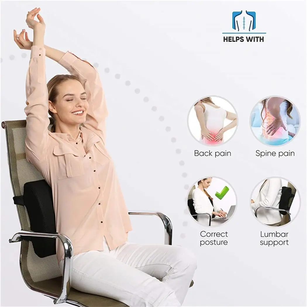 

Back Support Waist Pillow Memory Foam Lumbar Black, Gray Cushion For Office Chair Car