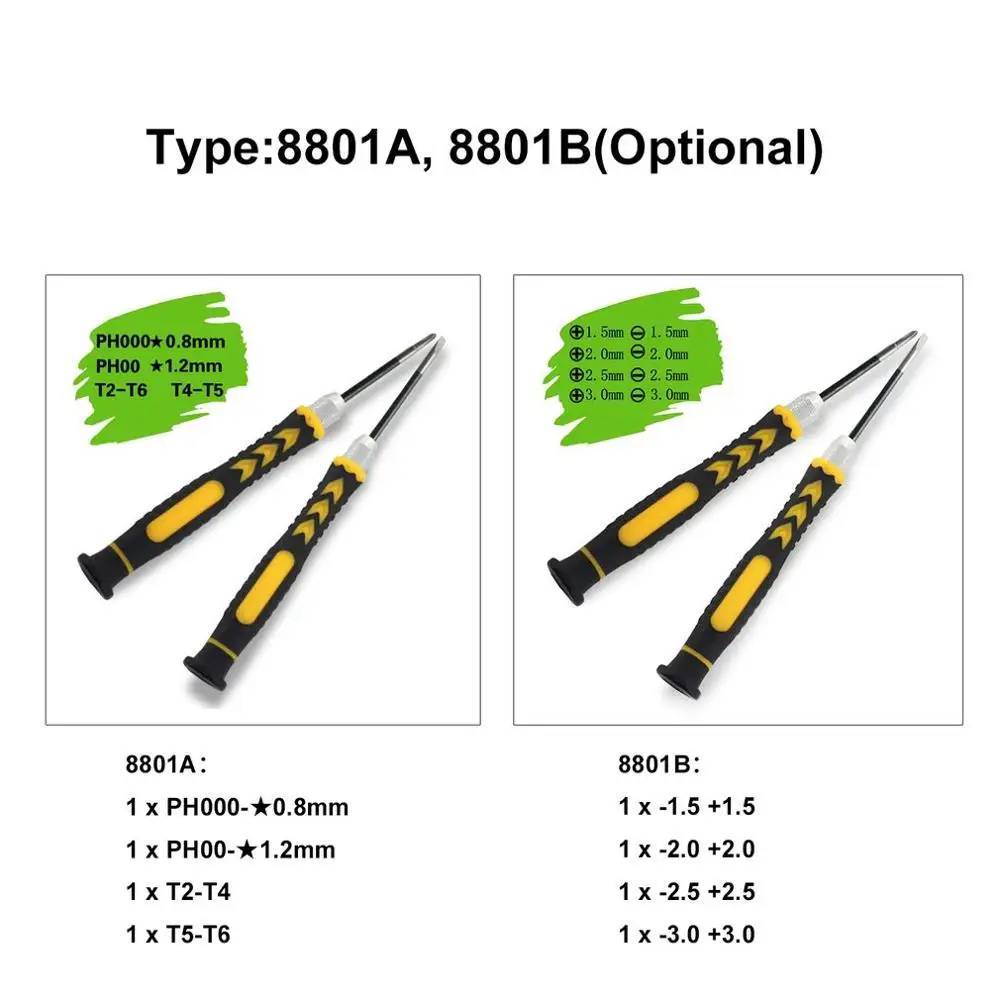 5 в 1 Комбинации Набор отверток ключей 8801A/8801B T2 T4 T5 T6 PH00 PH000 0,8 1,2 отвертка Pentalobe биты ручка