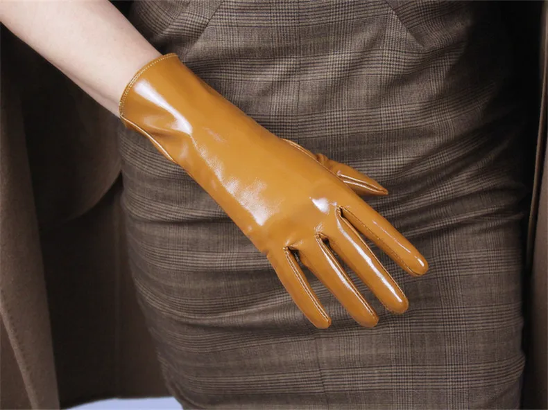 Лакированная кожа перчатки женский средний и длинная куртка с секциями Синтетическая кожа 28 см длинные женские перчатки имитация