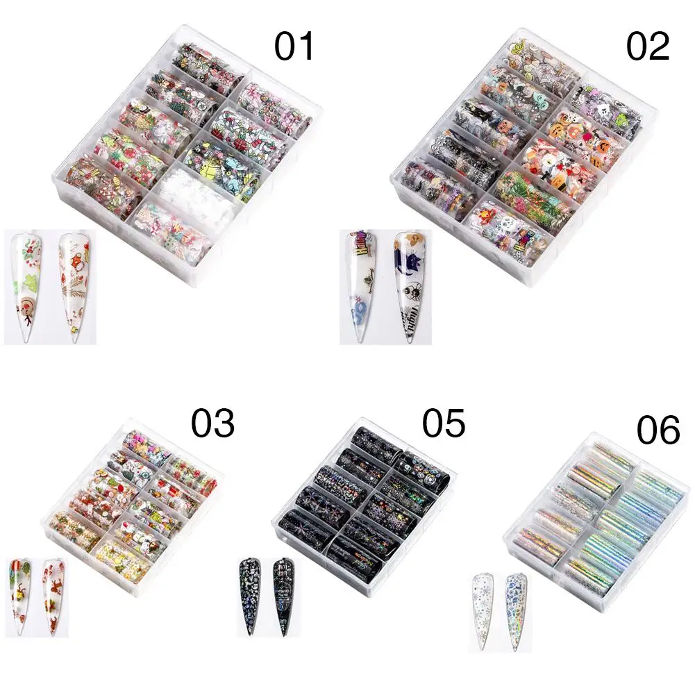 5types Xmas Pattern For Nail Sticker 3D Snowflake Star Laser Glitter Christmas Nail Art Transfer Foils Wrap Decal Tool Manicure