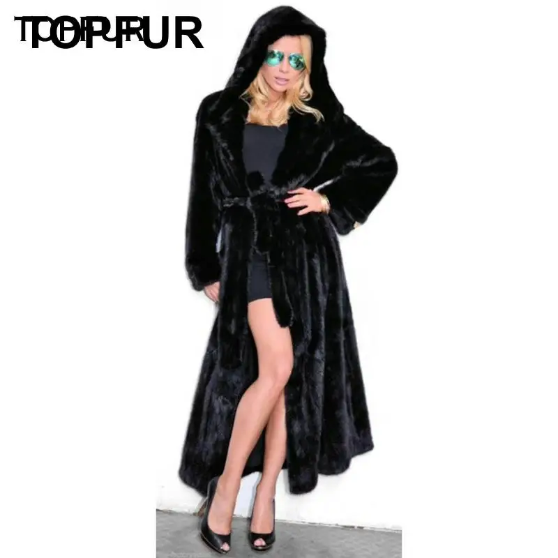 Женское пальто с натуральным мехом на капюшоне 120 см зимняя верхняя одежда из