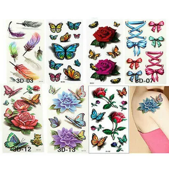 

New Hot Temp Body Art Temporary Tattoos Set 3D Fake Tattoo Adult Kids Butterfly Flower Waterproof Sticker SMR88
